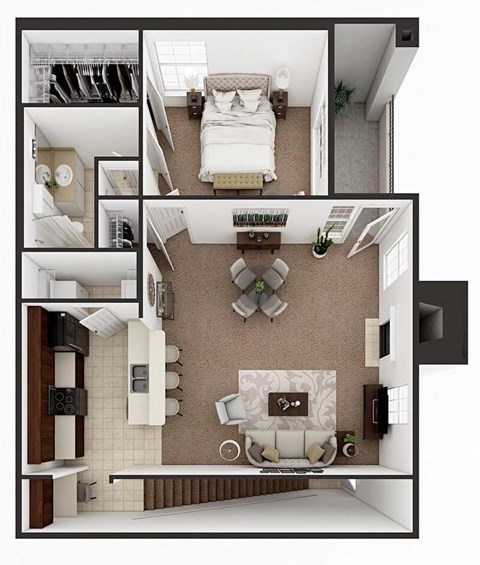 Floor plan for 1 bed, 1 bath, 935 sqft